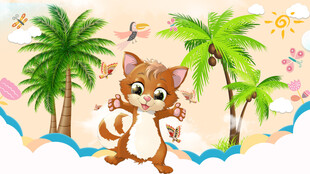 卡通猫儿童房背景墙