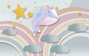 可爱鲸鱼小女孩儿童房背景墙