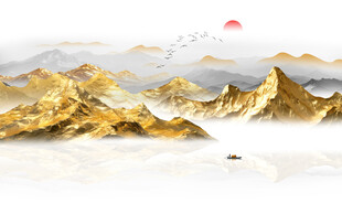 日本画　山水画　金箔背景 金箔山水画素材-金箔山水画图片-金箔山水画设计模板-昵图网