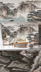 中式山水风客厅壁画