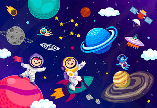 太空宇航员星球卡通宇宙银河背景
