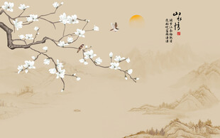 新中式工笔花鸟画背景墙