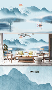 中式山水意境室内空间水墨画