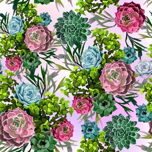 水彩风多肉花卉图案