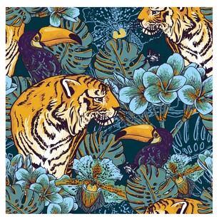 虎与花鸟的奇幻丛林图案