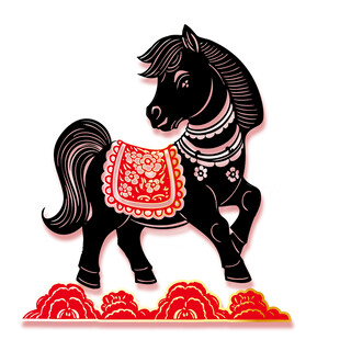 中式黑骏马装饰图案