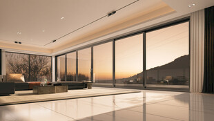 现代宽敞全景落地窗客厅