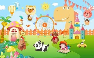 欢乐儿童乐园游玩场景背景墙