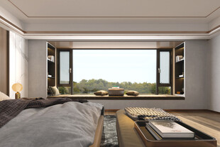 现代简约风卧室大窗景观
