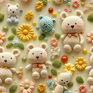 可爱小熊与花朵软陶装饰