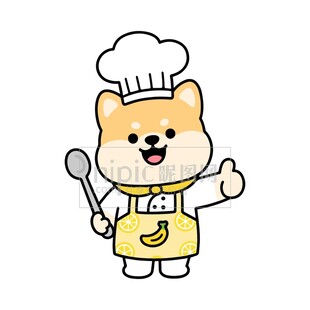 可爱卡通厨师柴犬