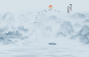 国画山水背景墙