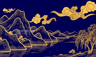 古风山水画线稿背景