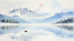 意境山水水墨画