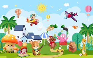 儿童欢乐户外玩耍场景