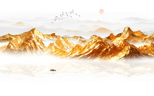 日本画　山水画　金箔背景 金箔山水画素材-金箔山水画图片-金箔山水画设计模板-昵图网