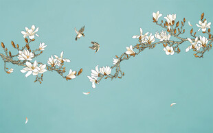 新中式工笔花鸟玉兰花背景