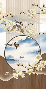 新中式工笔花鸟玉兰图片