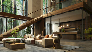 现代豪华挑高客厅空间