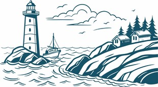 海岸灯塔风景图
