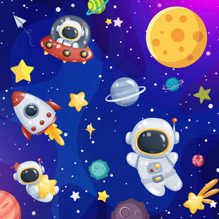 卡通星空宇航员背景墙