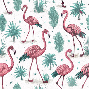 火烈鸟与棕榈树图案背景