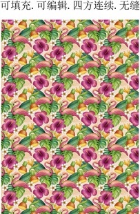 火烈鸟图案 热带风情印花 