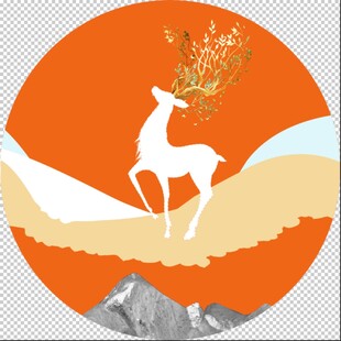 橙色背景上的梦幻白鹿