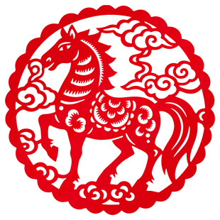 红色剪纸骏马图
