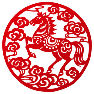 圆形骏马剪纸图案
