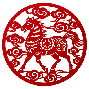 圆形马纹剪纸艺术图案