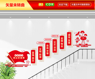 核心价值观党建楼梯文化墙