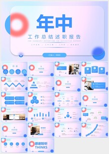 蓝色极简年中总结计划PPT模板