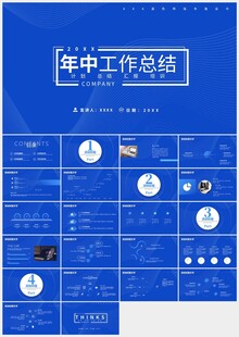 蓝色极简年中总结报告PPT模板