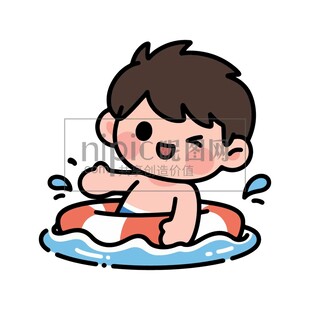 卡通小男孩游泳