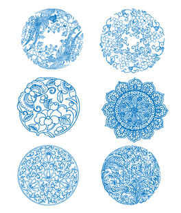 蓝色圆形花纹图案集合