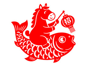 马骑锦鲤送福剪纸图案