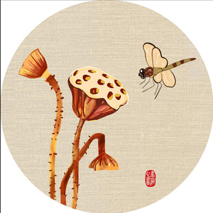 水墨风蜻蜓莲蓬图
