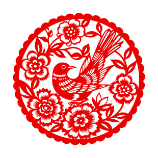 矢量喜鹊花卉剪纸