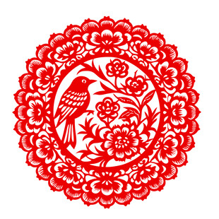 矢量喜鹊花卉剪纸