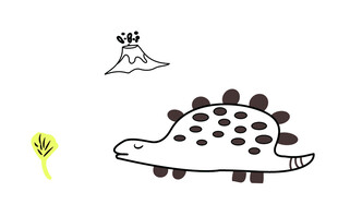 卡通小恐龙与植物和山丘