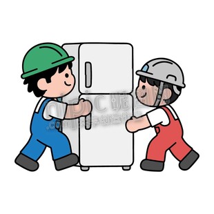 卡通工人搬冰箱安装