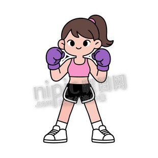 卡通可爱女孩戴拳击手套