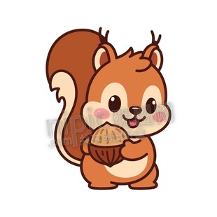 卡通可爱松鼠抱坚果