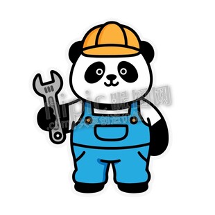卡通熊猫工人拿着扳手