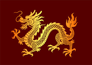 矢量四足夔龙金线纹金色祥龙图案