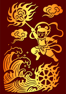 矢量哪吒闹海剪纸