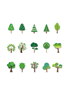 多样卡通树木图标集合扁平风手绘