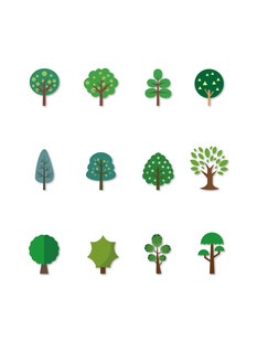 多样卡通树木图标集合 扁平风 