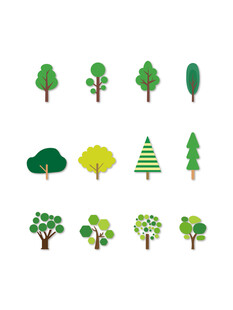 多样卡通树木图标集合扁平风手绘